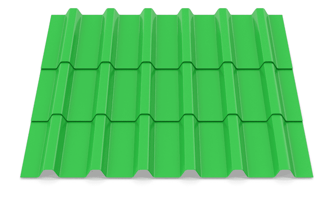Green metal roofing panel for residential and commercial buildings.