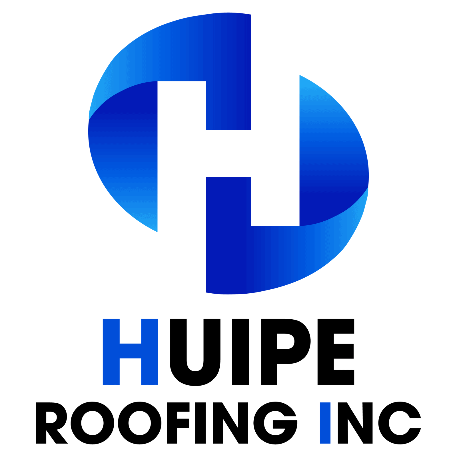 Blue and black roofing company logo with H and R initials.